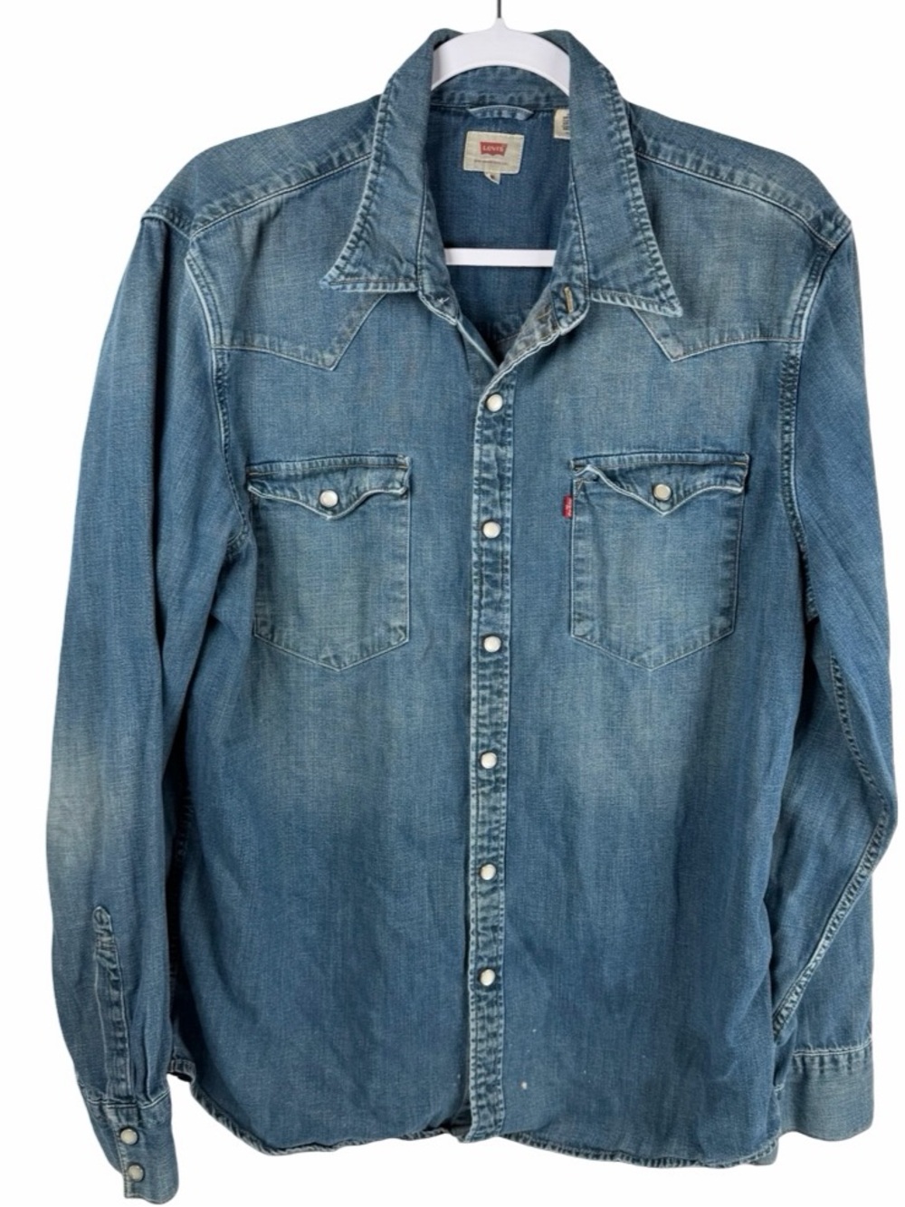 Levi's Men's XL Denim Pearl Snap Western Button Down Shirt Medium Wash